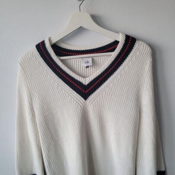 Cabi womens Faye Lace Bell Sleeve V-Neck White Sweater size S ivy league - Picture 3 of 8